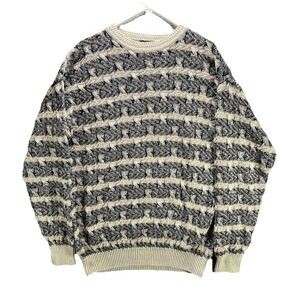 Vintage Stone Haven Sweater Mens Large 3D Knit Blue White Striped 90s Cosby USA